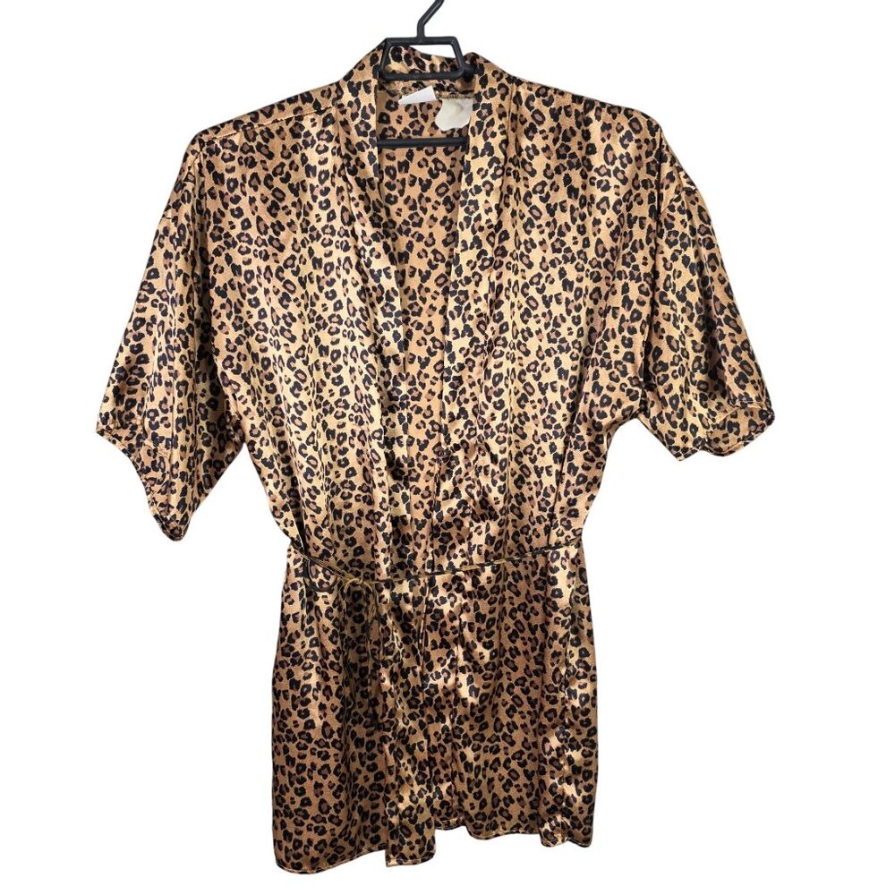 Womens Intimate Moods Brown & Black Animal Print Robe 1/2 Sleeve Open Front XL